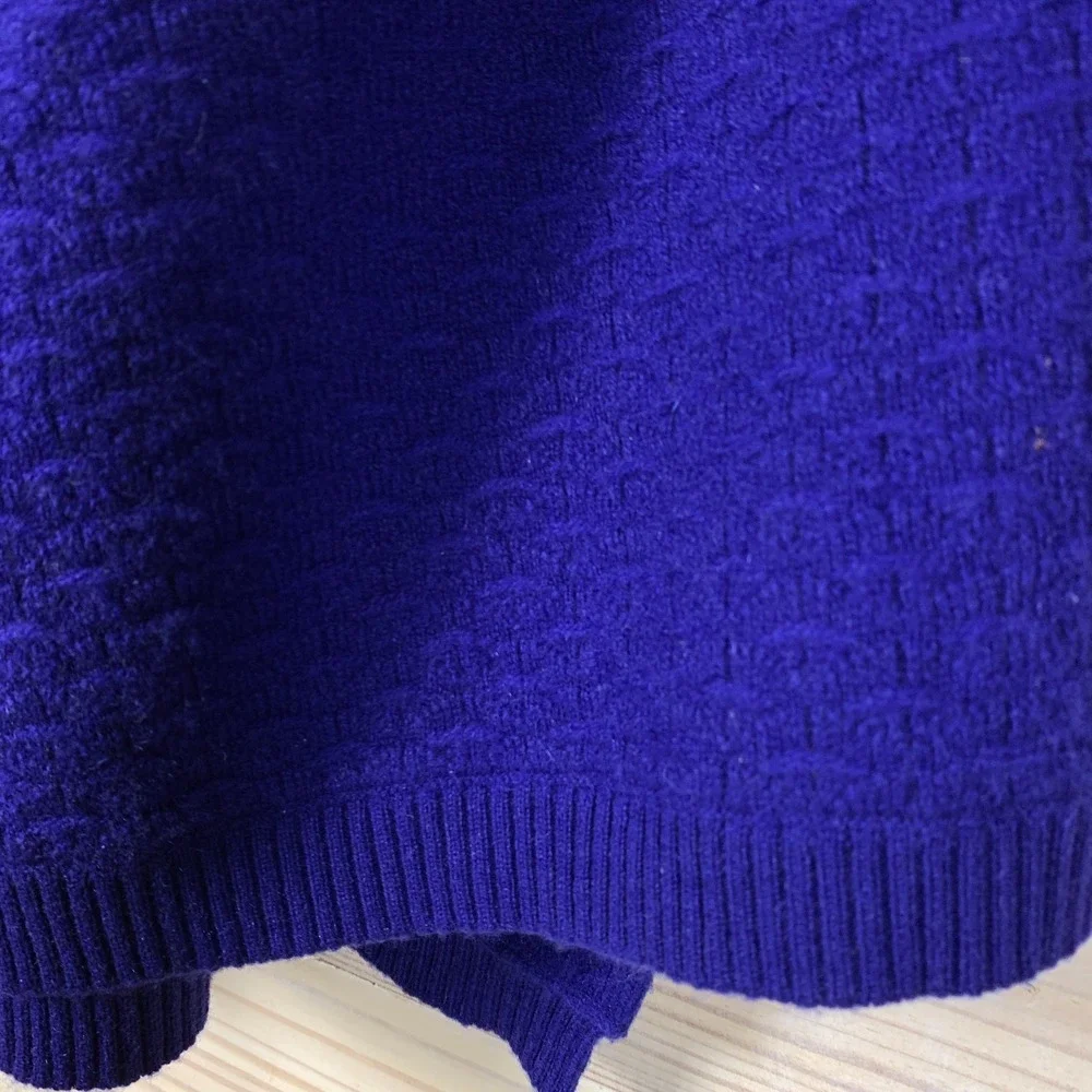 Qi Cashmere Scarf Bold Blue Woven Textured Ribbed Trim Luxury City‎ Travel 14x70 - Picture 7 of 10